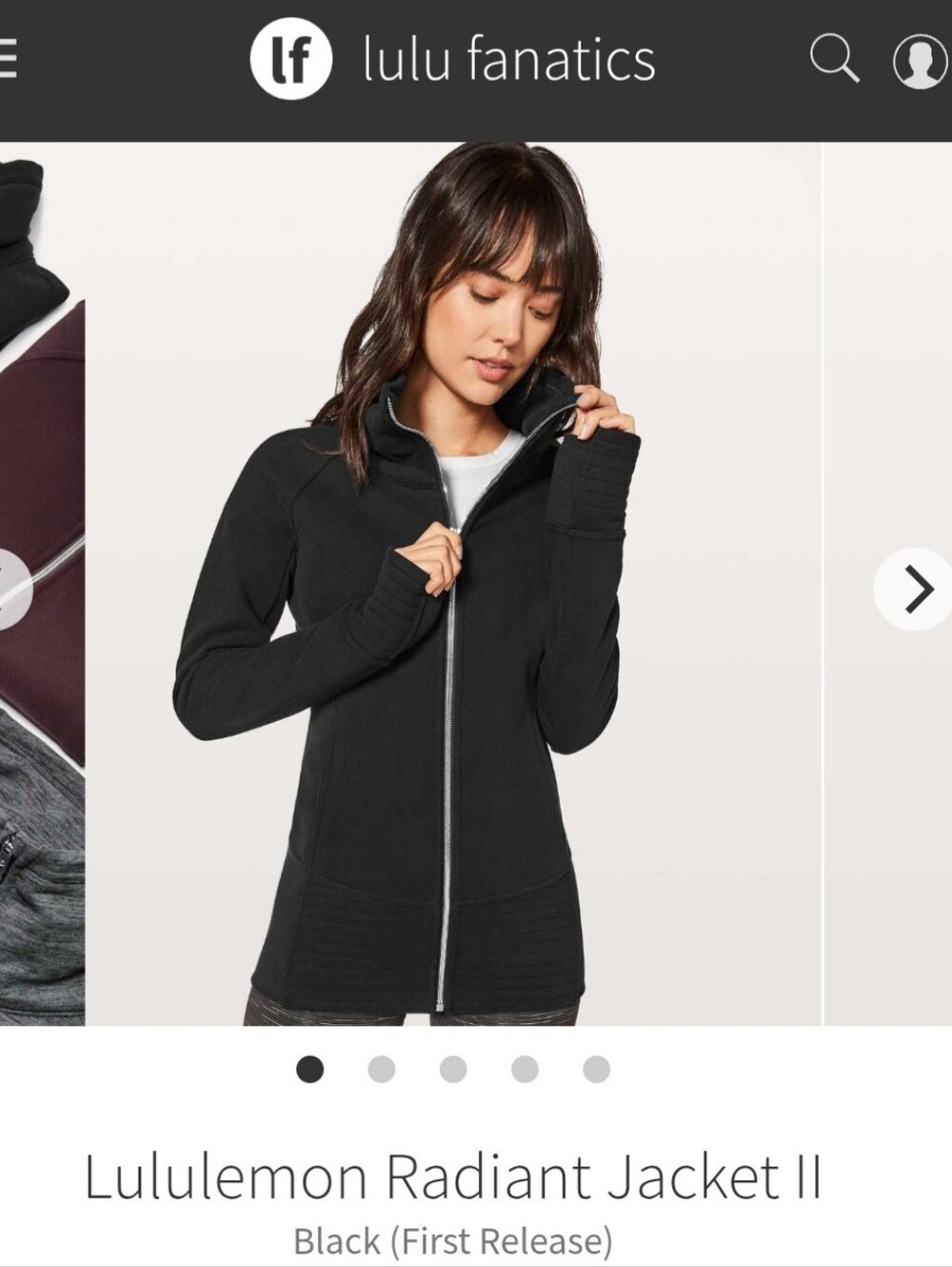 Black Lululemon Funnel Neck Zip Jacket with Silver Double Zipper